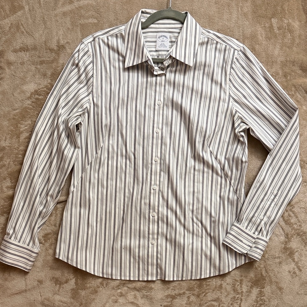 Brooks Brothers White Dress Shirt with Gray Stripes